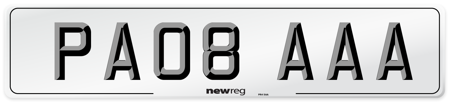 PA08 AAA Number Plate from New Reg